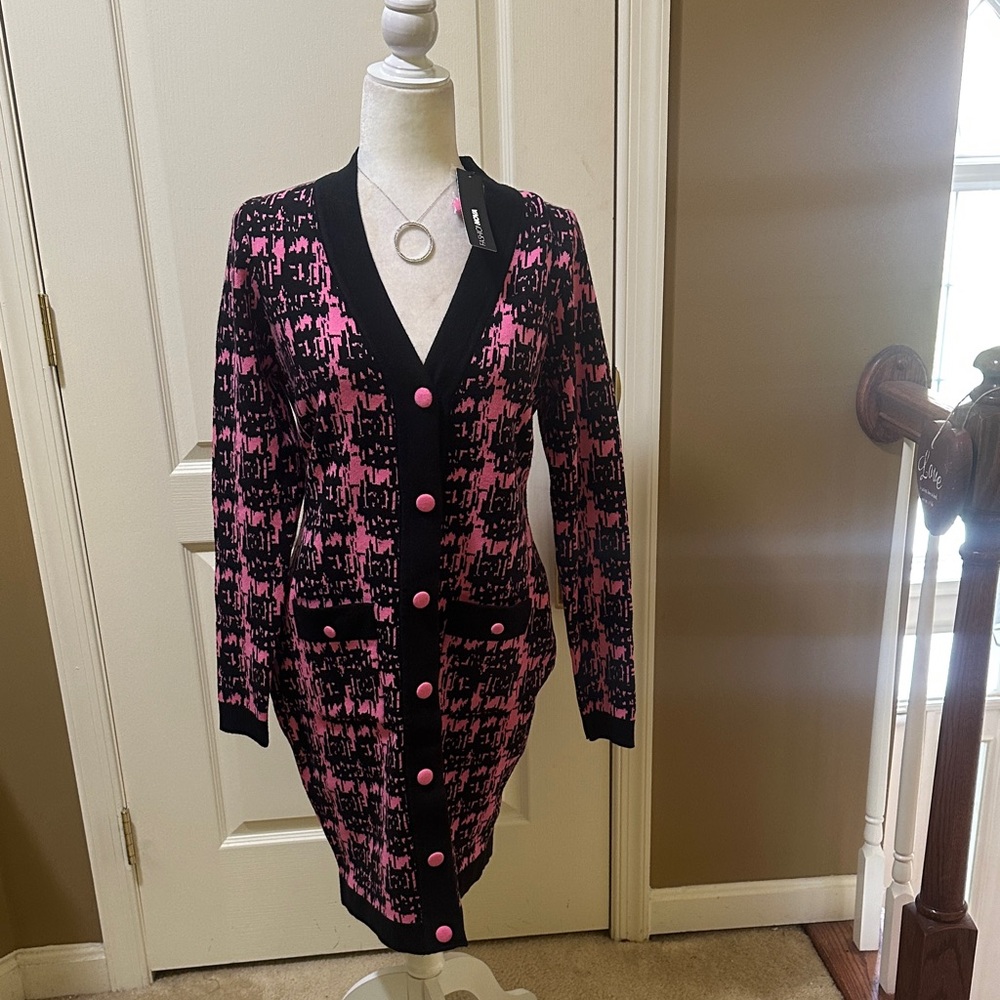 Pink and Black Button-Up Cardigan